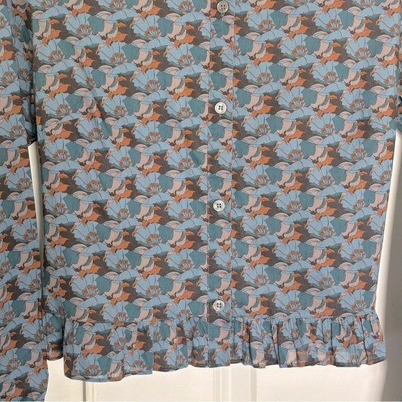 Gilber Gilmore Nicki Ruffle Cropped Cotton Button Down Blouse VTG Floral Print - Picture 4 of 10